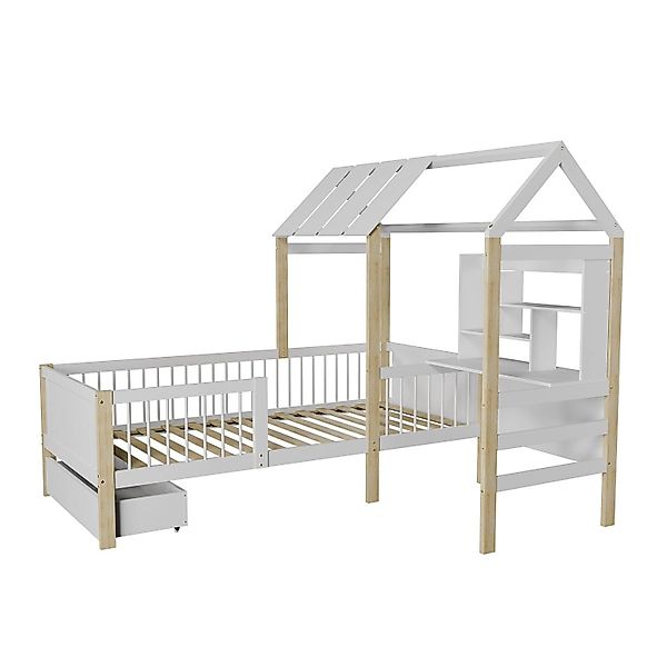 Juskys Kinderbett Yari 90x200 cm Weiß Natur günstig online kaufen