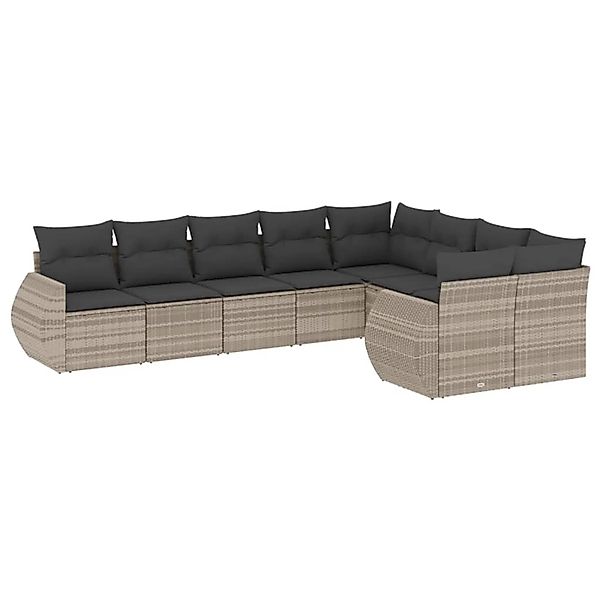 vidaXL 9-Tlg Garten-Sofagarnitur mit Kissen Hellgrau Poly Rattan 3254179 günstig online kaufen