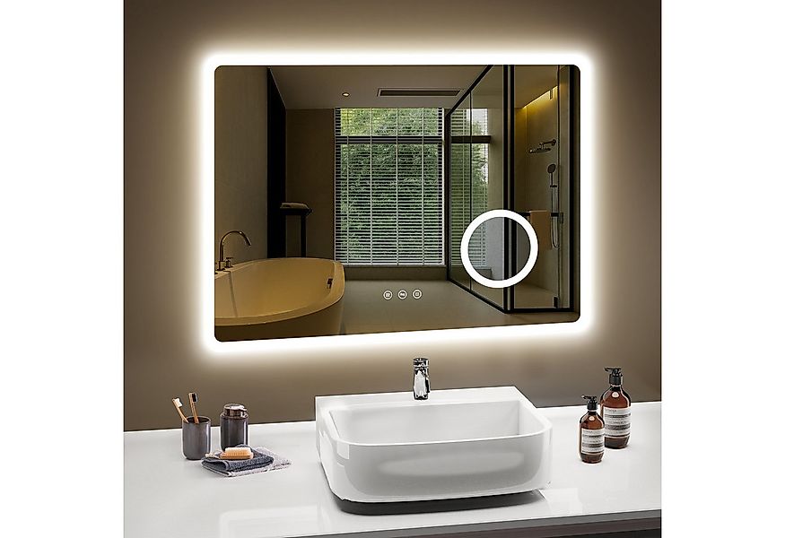 PESENXAN Badspiegel mit Beleuchtung 80 x 60 cm, LED Badezimmerspiegel, Dimm günstig online kaufen