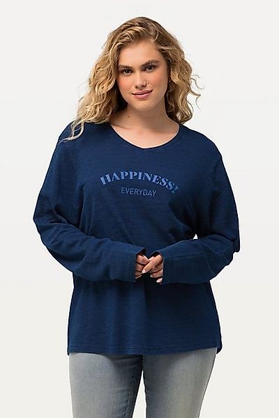 Ulla Popken T-Shirt Shirt Schriftmotiv V-Ausschnitt Langarm günstig online kaufen