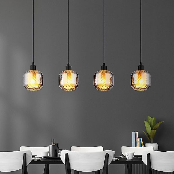 Hängelampe Xia, Länge 89 cm, rauchgrau, 4-flg., Glas günstig online kaufen