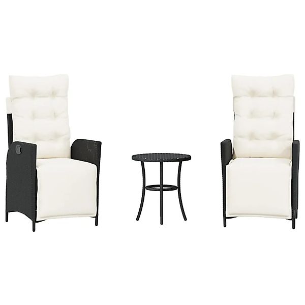 vidaXL 3-Tlg Bistro-Set mit Kissen Schwarz Poly Rattan 365296 günstig online kaufen