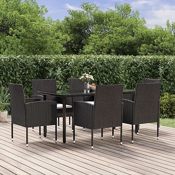 Vidaxl 7-tlg. Garten-essgruppe Mit Kissen Schwarz Poly Rattan günstig online kaufen