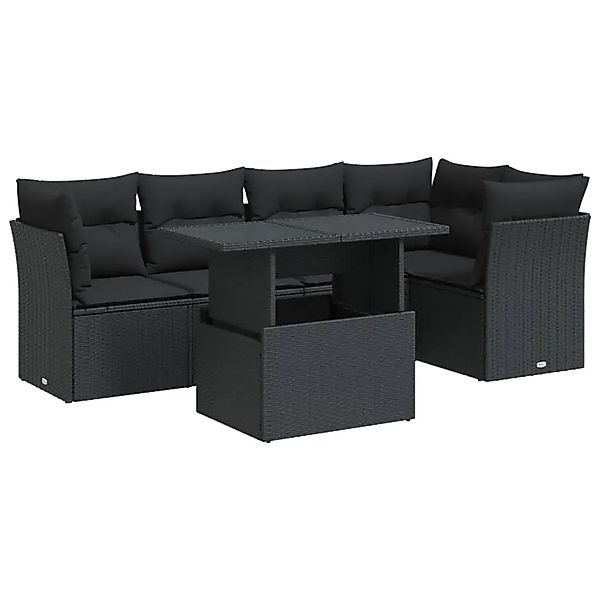 vidaXL 6-Tlg Garten-Sofagarnitur mit Kissen Schwarz Poly Rattan 3326156 günstig online kaufen