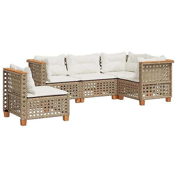 vidaXL 5-Tlg Garten-Sofagarnitur mit Kissen Beige Poly Rattan 3261838 günstig online kaufen