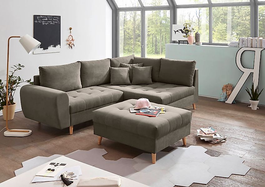 ED EXCITING DESIGN Ecksofa "Alice L-Form" mit Hocker & 3 Zierkissen günstig online kaufen