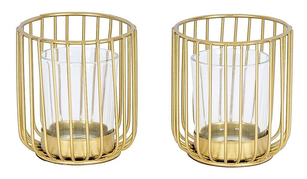 Levandeo® Teelichthalter, 2er Set Teelichthalter Gold Metall Glas Windlicht günstig online kaufen