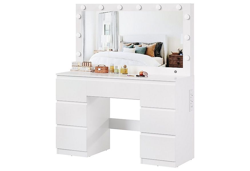 Furnicopia Schminktisch mit 7 Schubladen mit 2 Steckdosen 1 USB-Anschluss 1 günstig online kaufen