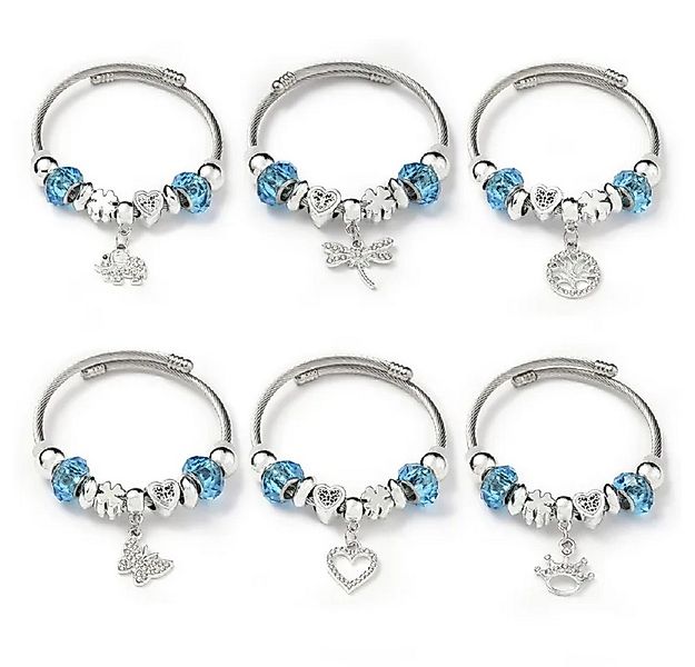 Eyecatcher Armkette Charm-Armband mit blauen Kunststoffperlen & 10 Symbolan günstig online kaufen