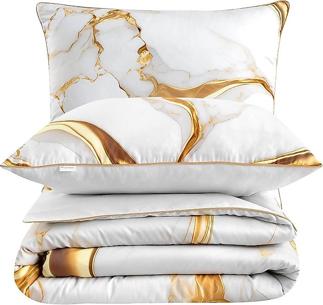 Aymando Bettwäsche Marble White-Gold, 100% Baumwolle Mako Satin, 3 teilig, günstig online kaufen