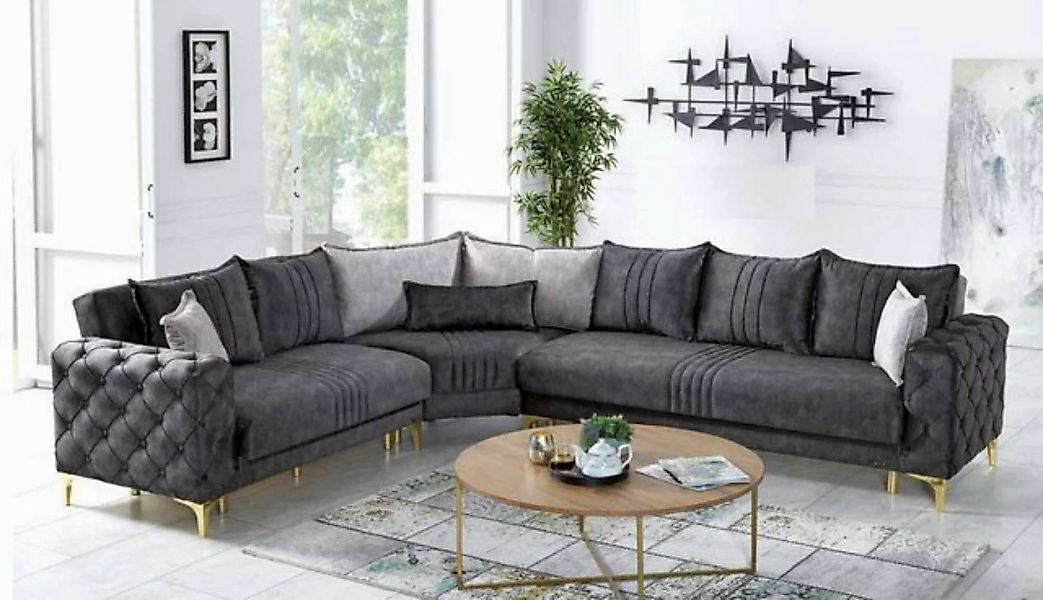 JVmoebel Ecksofa Grau Wohnzimmer Ecksofa L-Form Modern Chesterfield Neu Lux günstig online kaufen