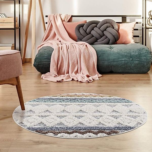 Carpet City Hochflor-Teppich »Focus 3013«, rund, 20 mm Höhe, Boho-Teppich, günstig online kaufen