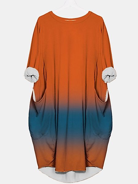 Gradient Irregular Long Sleeve Plus Größe Kleid mit Taschen günstig online kaufen