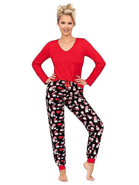 Donna Pyjama Schlafanzug mit Santa-Motiv, Weihnachten Christmas-Allover-Pri günstig online kaufen