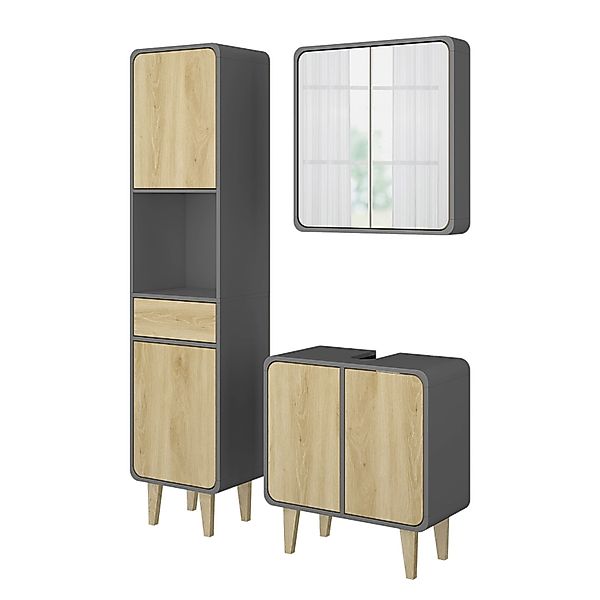 Vicco Badmöbel-Set Arla, Anthrazit/Eiche, 3 Teile, günstig online kaufen