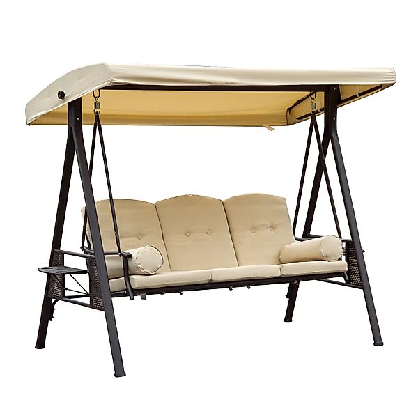 Outsunny 3-Sitzer Hollywoodschaukel mit Sonnendach Khaki 116 x 206 x 183 cm günstig online kaufen