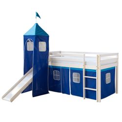 Homestyle4u Hochbett 90x200 mit Vorhang Lattenrost Rutsche und Turm in Weiß günstig online kaufen