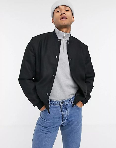 ASOS DESIGN – Schwarze College-Jacke aus Wollmischung günstig online kaufen