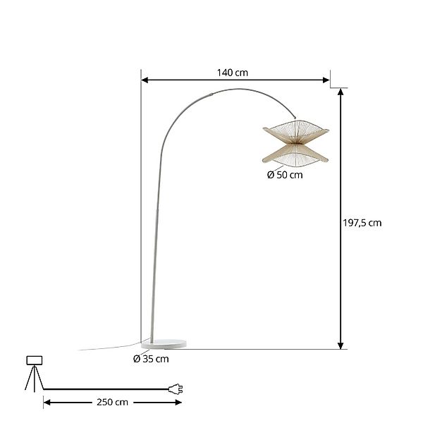 Lindby Bogenleuchte Valdorin, beige, Papier, 195 cm, IP20 günstig online kaufen