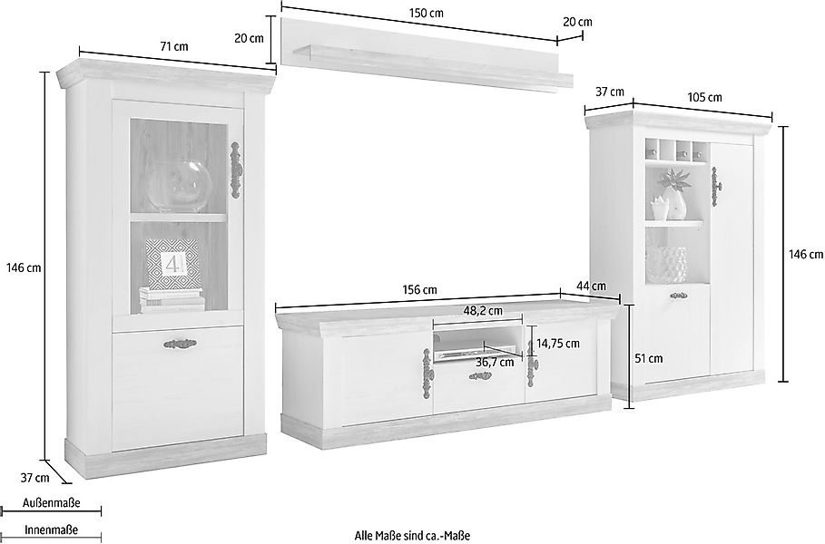 Home affaire Wohnwand "Florenz 3", (Set, 4 St.), im romatischen Landhausloo günstig online kaufen