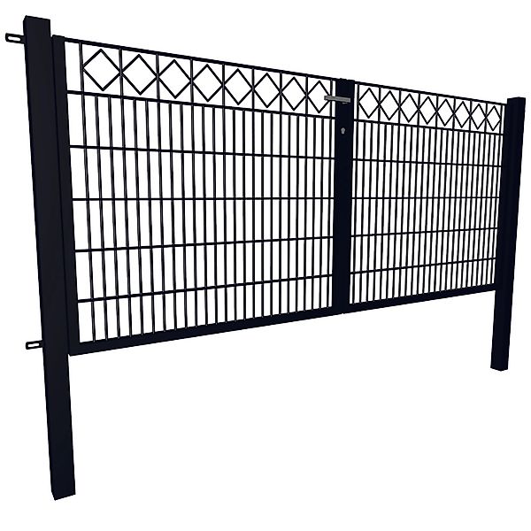 Gartentor Dekor 2-Flügelig Karo 120 cm x 300 cm Anthrazit günstig online kaufen