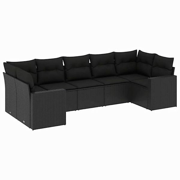 vidaXL Sofaelement 7-tlg. Garten-Sofagarnitur mit Kissen Schwarz Poly Ratta günstig online kaufen