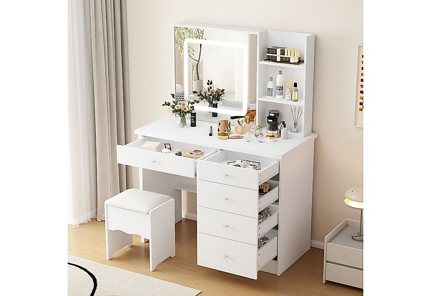 HOMSEE Schminktisch mit LED-Beleuchtung und Hocker, 5 Schubladen, 50 x 100 günstig online kaufen