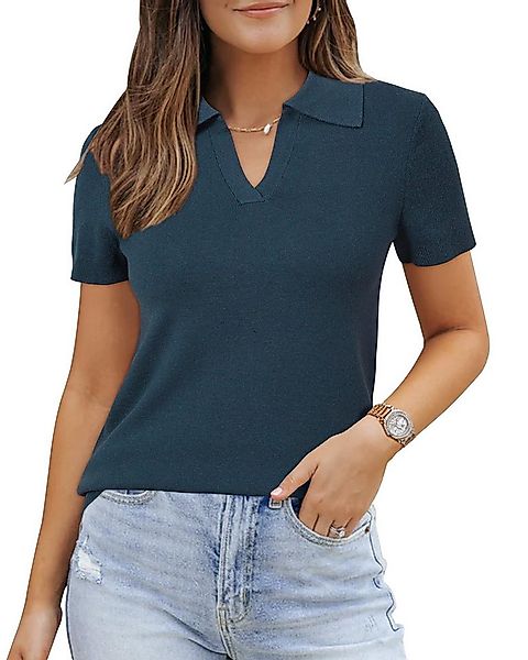 Arach&Cloz Poloshirt Damen Wollmischung Poloshirt Kurzarmpullover Strickpul günstig online kaufen