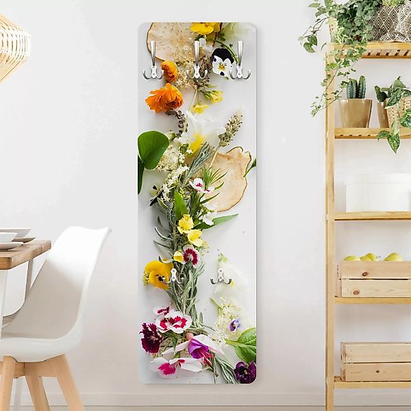 Wandgarderobe Holzpaneel Blumen Frische Kräuter mit Essblüten günstig online kaufen