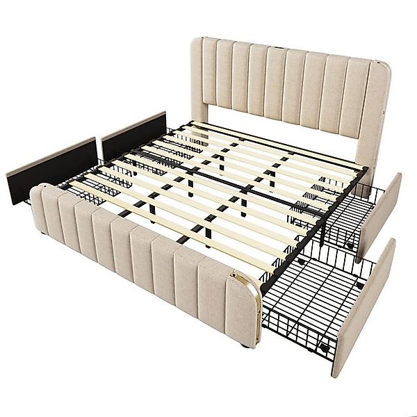 HAUSS SPOLE Polsterbett 180X200 mit 4 Schubladen, goldenen Zierstreifen, La günstig online kaufen