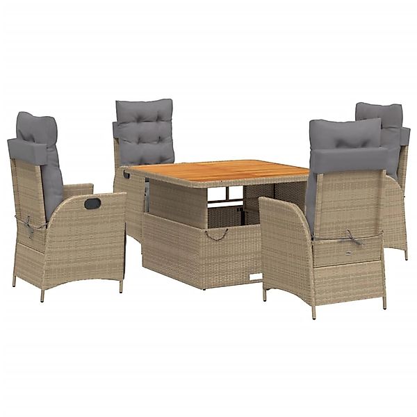 vidaXL 5-Tlg Garten-Essgruppe mit Kissen Beige Poly Rattan 3277486 günstig online kaufen