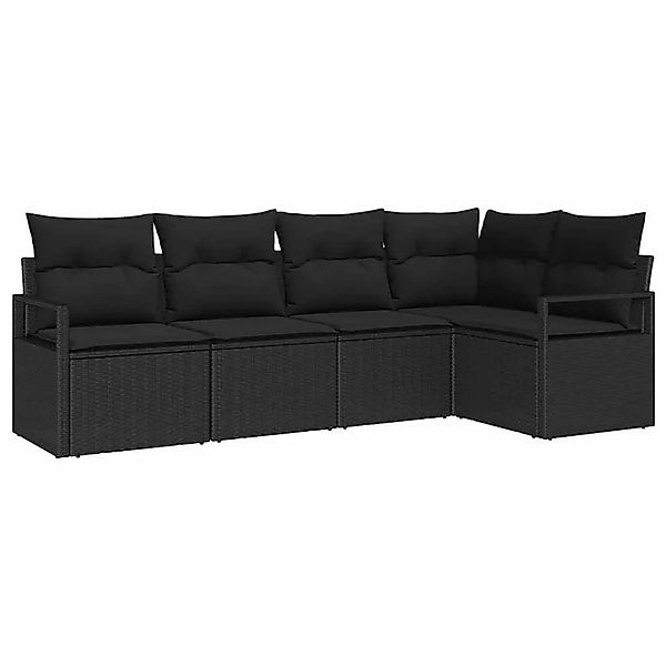 vidaXL Sofa Set mit Kissen mit Speicher 5-Tlg Schwarz Poly-Rattan 3355052 günstig online kaufen