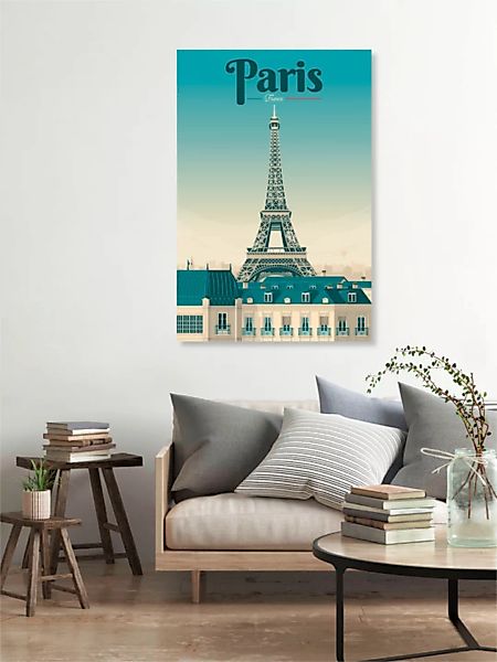 Poster / Leinwandbild - Eiffelturm Paris Vintage Travel Wandbild günstig online kaufen