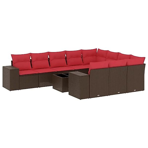 vidaXL 11-Tlg Gartensofa-Set mit Kissen Braun Polyrattan 3223103 günstig online kaufen