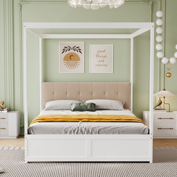 REDOM Bett Elegantes Holz-Himmelbett Doppelbett Kinderbett günstig online kaufen