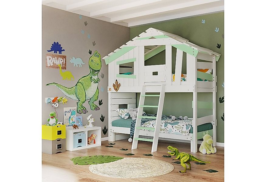 bibex Hochbett ALPIN CHALET Hochbett, Kinderbett, Etagenbett - Grün/Weiß günstig online kaufen
