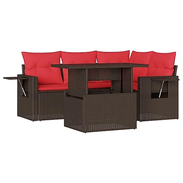 vidaXL 5-Tlg Gartensofa-Set mit Kissen Braun Polyrattan 3267884 günstig online kaufen