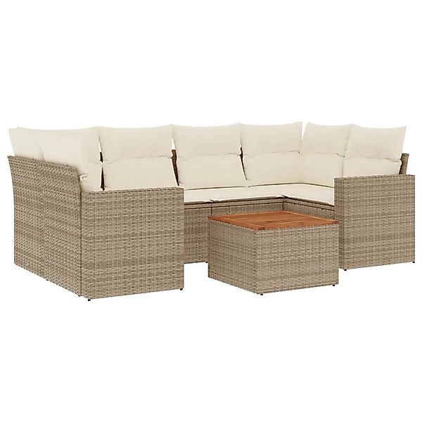 vidaXL 7-Tlg Garten-Sofagarnitur mit Kissen Beige Poly Rattan 3256352 günstig online kaufen
