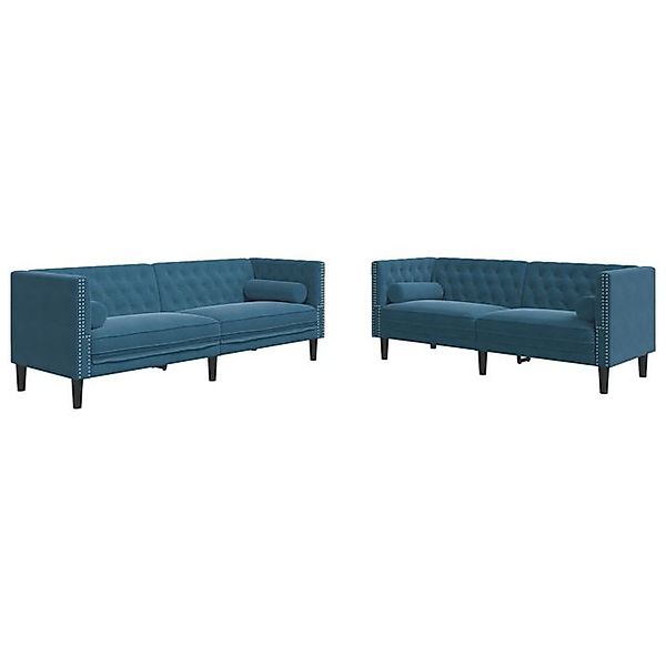 vidaXL Sofa 2-tlg. Chesterfield-Sofa-Set mit Nackenrollen Blau Samt günstig online kaufen