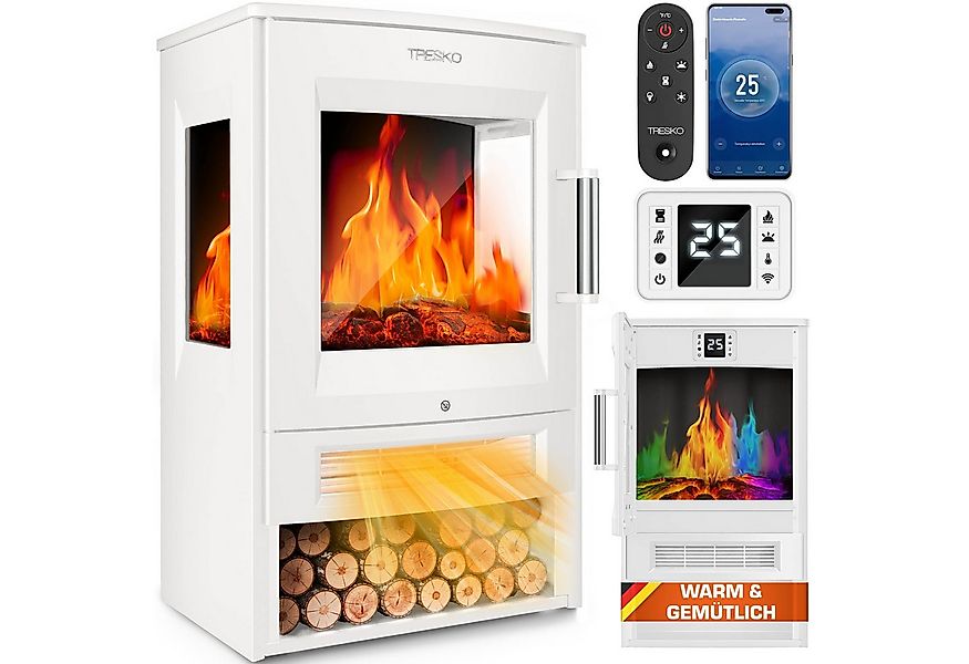 TRESKO Elektrokamin mit Heizung 1800W inkl. Fernbedienung & WiFi App Kaminf günstig online kaufen