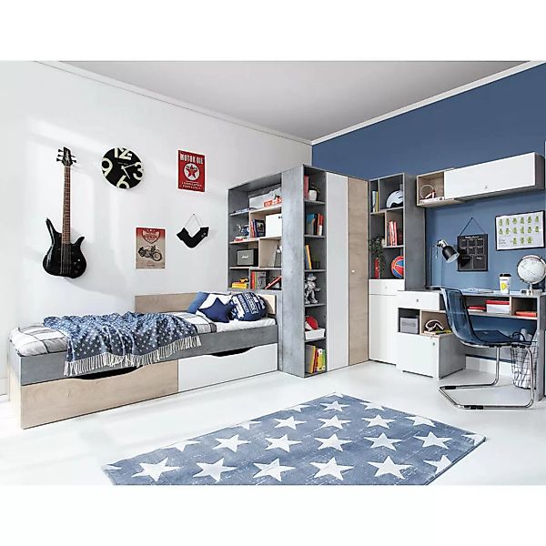 Jugendzimmer Set 5-teilig SEATTLE-133 mit Jugendbett 120x200cm in Beton wei günstig online kaufen