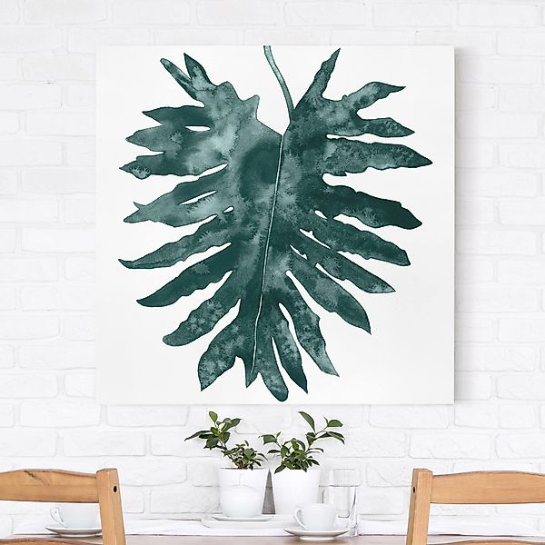 Leinwandbild - Quadrat Smaragdgrüner Philodendron Bipinnatifidum günstig online kaufen