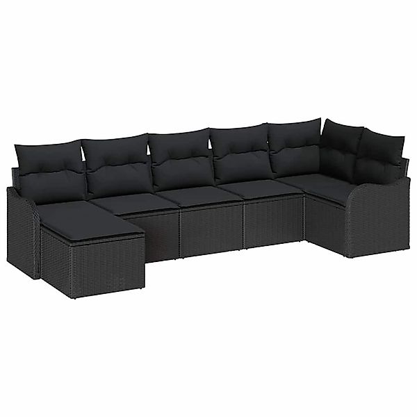 vidaXL Garten-Sofa-Set mit Kissen 7-Tlg Schwarz Poly Rattan 3345793 günstig online kaufen