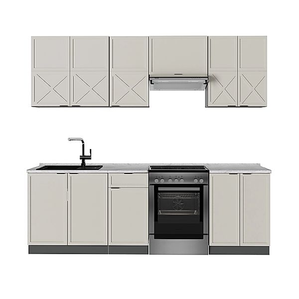 Vicco Fame-Line Küchenzeile GrauBeige/Anthrazit 240 cm AP Marmor günstig online kaufen