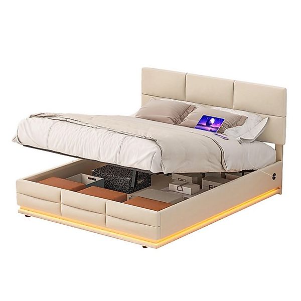 Gotagee Polsterbett Samt Stoff hydraulisches System Lagerung Bett USB Schla günstig online kaufen