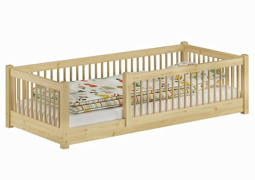 ERST-HOLZ Bett Kinderbett 80x190 niedriges Bodenbett Kiefer massiv Kleinkin günstig online kaufen