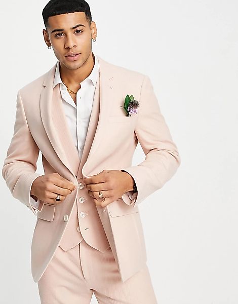 ASOS DESIGN Wedding – Eng geschnittene Anzugjacke aus Twill in Rosé-Rosa günstig online kaufen