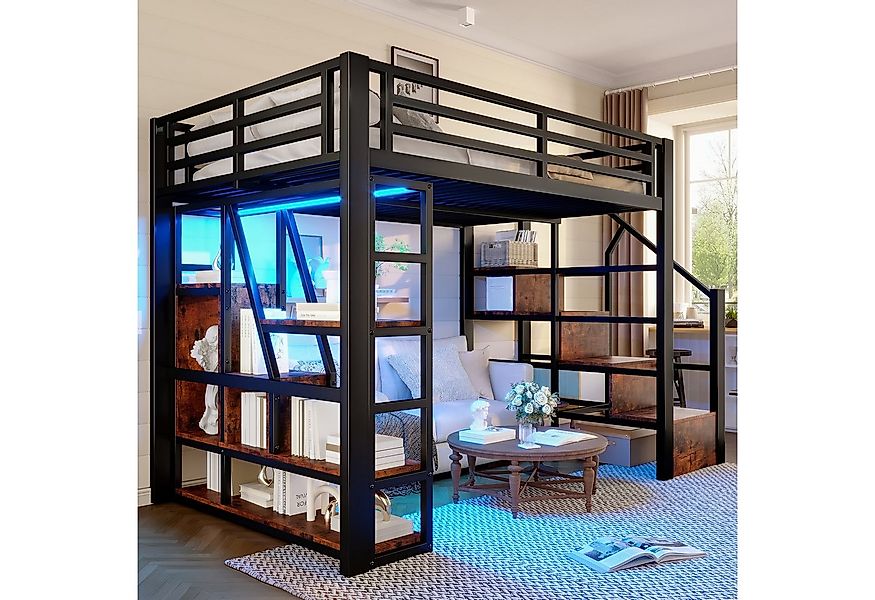 REDOM Kinderbett aus Metall mit Schutzgeländer, Leiter und integriertem Sta günstig online kaufen