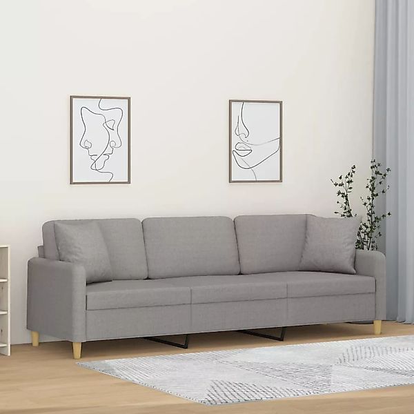 Vidaxl 3-sitzer-sofa Mit Kissen Hellgrau 210 Cm Stoff günstig online kaufen