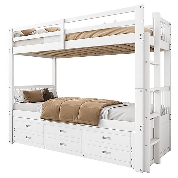 Flieks Etagenbett, Kinderbett 3 Liegefläche und 3 Schubladen 90x200cm Kiefe günstig online kaufen